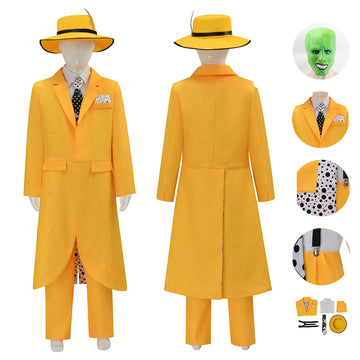 The Mask Jim Carrey Cosplay Costume Yellow Suit Men Uniform Halloween Carnival Outfit Becostume